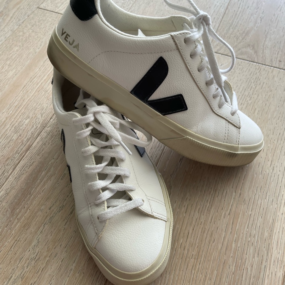 Veja Women's White Sneakers with Black V Logo